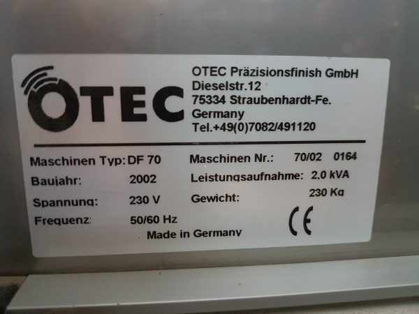 OTEC adattábla 600x450 - OTEC DF-70,  tabletting tools polishing machine